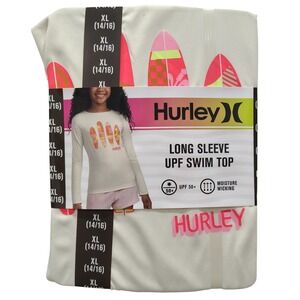 Hurley Swim Top Girls XL 14/16 Cream Long Sleeve UPF 50+ Surfboard Rash Guard
